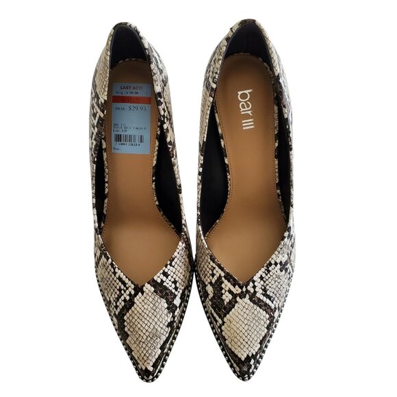 Bar III NIB Snakeskin Heels BINSAP Natural / Snake Print Studded Detail 8M - Picture 5 of 14